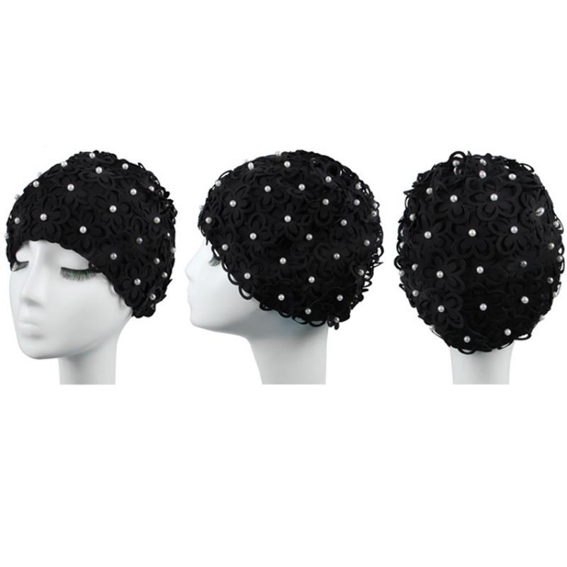 Badekappe Damen Perle Dreidimensionale Blütenblatt Mode Erhöhtes Spa Schwimmen Damen Badekappe Atmungsaktiv Nicht Würgend Kopf Lange Haare Badekappe