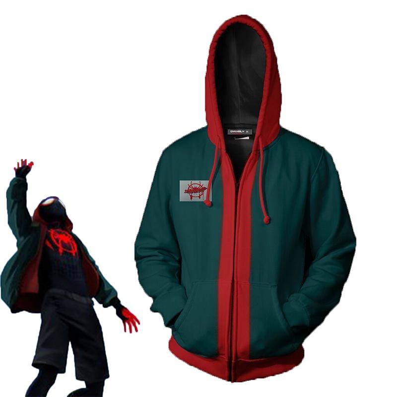 Men Miles Morales Spiderman Into The Spiderverse Hooded Sweatshirt With Long Sleeves And Highquality Spandex Material