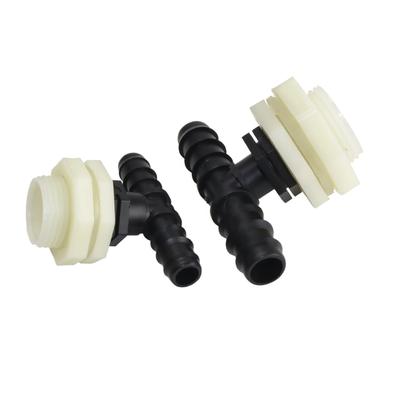2 Pcs Kit 16~20mm T-shaped Tee Pipe with Threaded Plastic Flange Through Plate Water Tank Accessory Adapter