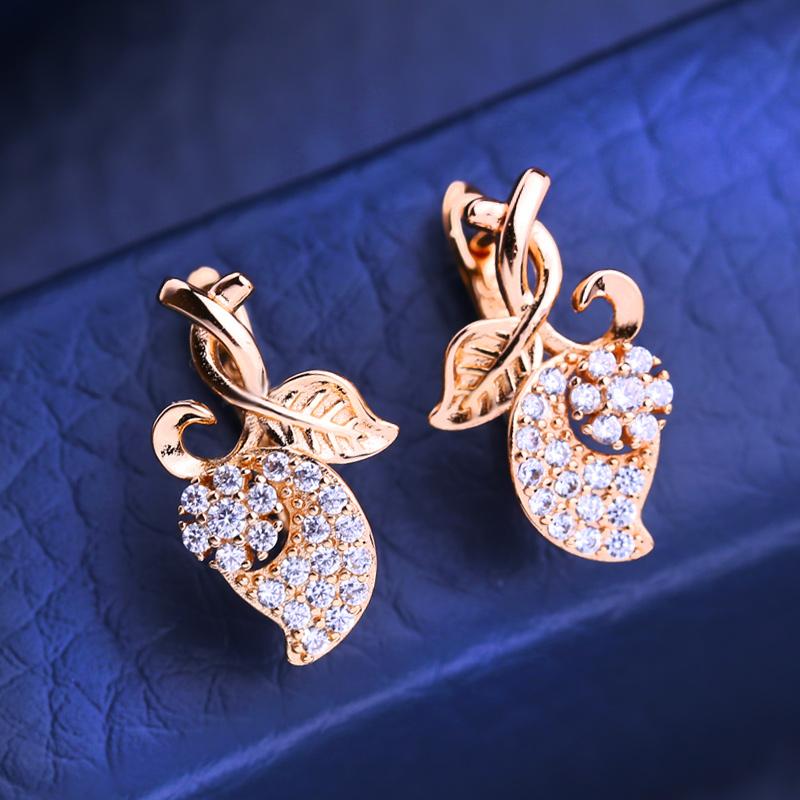 

FEEYOO серьги-клипсы цвета розового золота, модные серьги-листья для женщин, серьги-гвоздики с кубическим цирконием, ювелирные изделия A