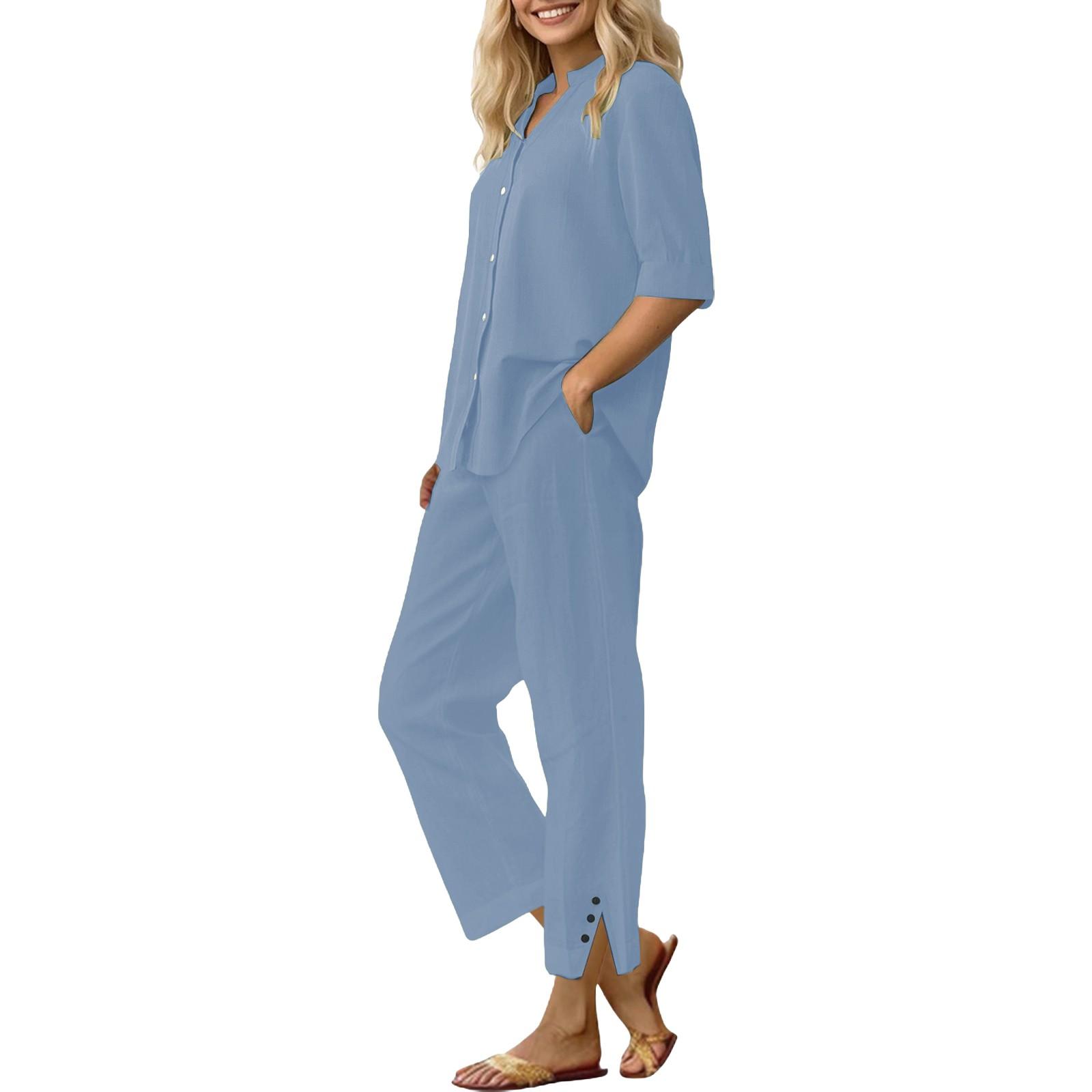 

Женский свободный модный однотонный хлопково-льняной кардиган с рукавами семь восьмых и брючный комплект XL