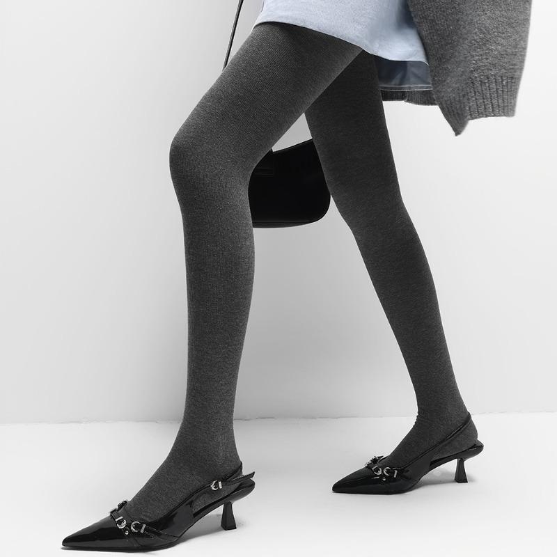 Kave Women Grey Knitted Tights Autumn Basic Opaque Pressure Pantyhose Streetwear High Waist  Stocking Leggings Y2K Gray Hosiery