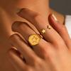 Stainless Steel Gold Color Pentagram Pattern Rings Set For Women Punk Metal Star Opening Adjustable Finger Ring Jewelry