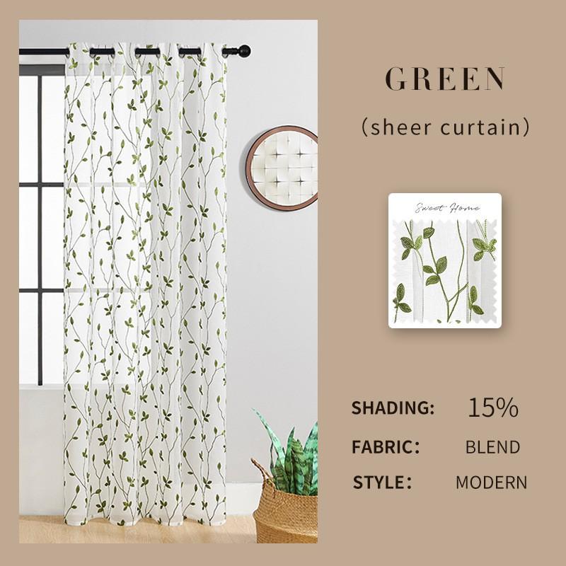 Leaf Embroidered Sheer Curtain Panel Bedroom Living Room Modern Minimalist Light Filtering Window Treatment