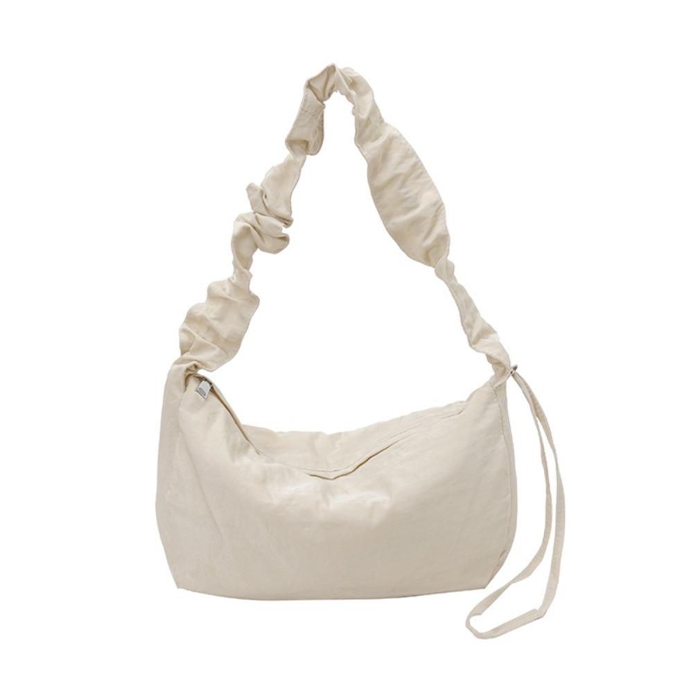 Korean Style Pleated Shoulder Bag Lightweight Canvas Dumpling Bag  Spring Summer бежевый
