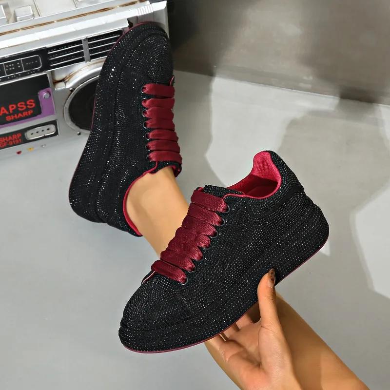 Women's Luxury Shoes Full Diamond Women Sneakers Shiny Water Diamond Flat Bottom Designer Platform Shoes Zapatillas Mujer