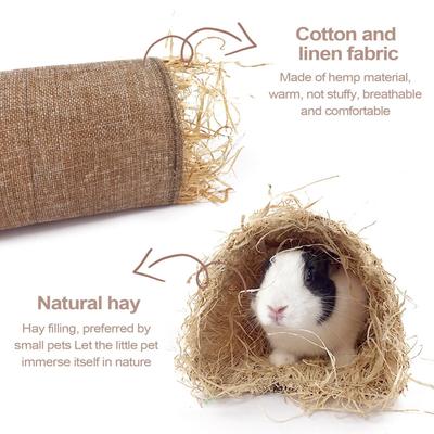 Cama para conejos, juguete túnel natural y seguro, nido tejido natural, juguete túnel para animales pequeños para actividades de mascotas en interiores y exteriores, escondite.