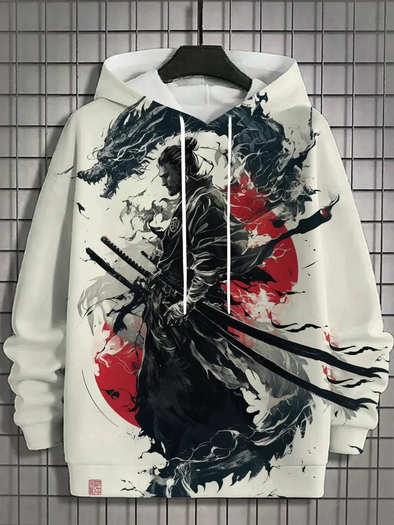 2025 Autumn New Men's 3D Japanese Samurai Print Hoodie Men's and Women's Casual Fashion Men's Hoodie Street Men's Tops