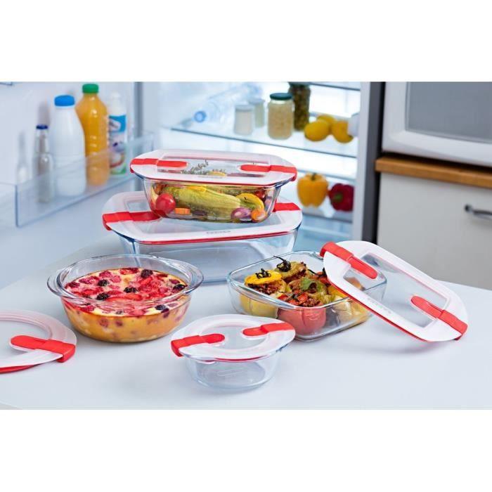 Lot de 5 Boîtes de conservation - PYREX - Cook &amp; Heat - Verre - Couvercle à valves vapeur spécial micro-onde