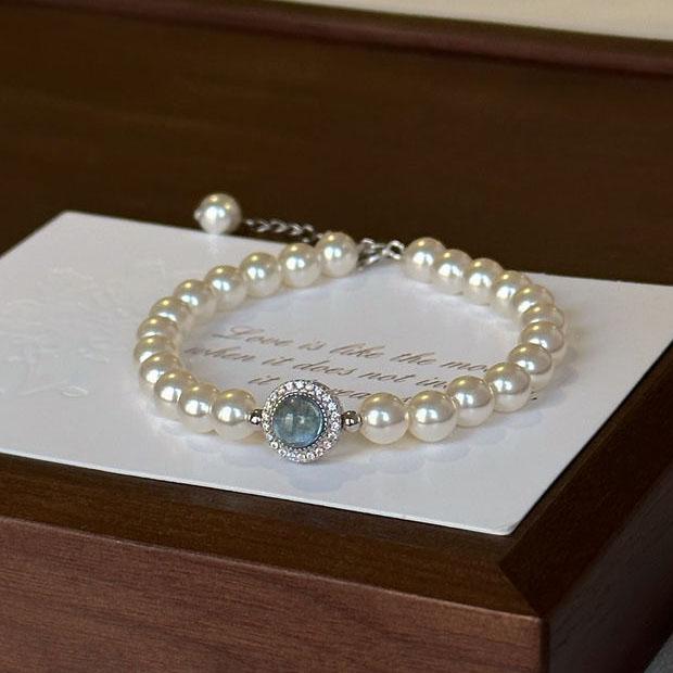 Pulseira de Charme com Mão de Pérola Branca Totalmente Bordada com Cristais para Meninas Nova Estilo Coreano Pulseiras com Contas de Pérola Barroca para Mulheres