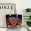 Classic Outdoor Practical Retro Canvas Tote Bag Cartoon Print Handheld Beach Bag Large Capacity CLE