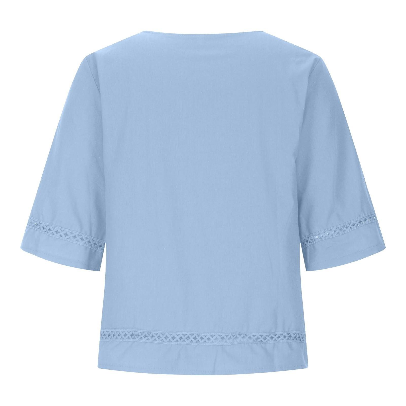 Женская модная повседневная однотонная рубашка из хлопка и конопли с короткими рукавами — фото 4