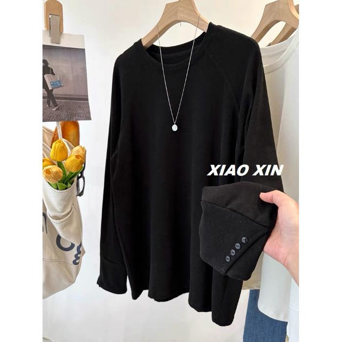 Plus Size Patchwork Cuff Thermal Long Sleeve Women's Loose Top
