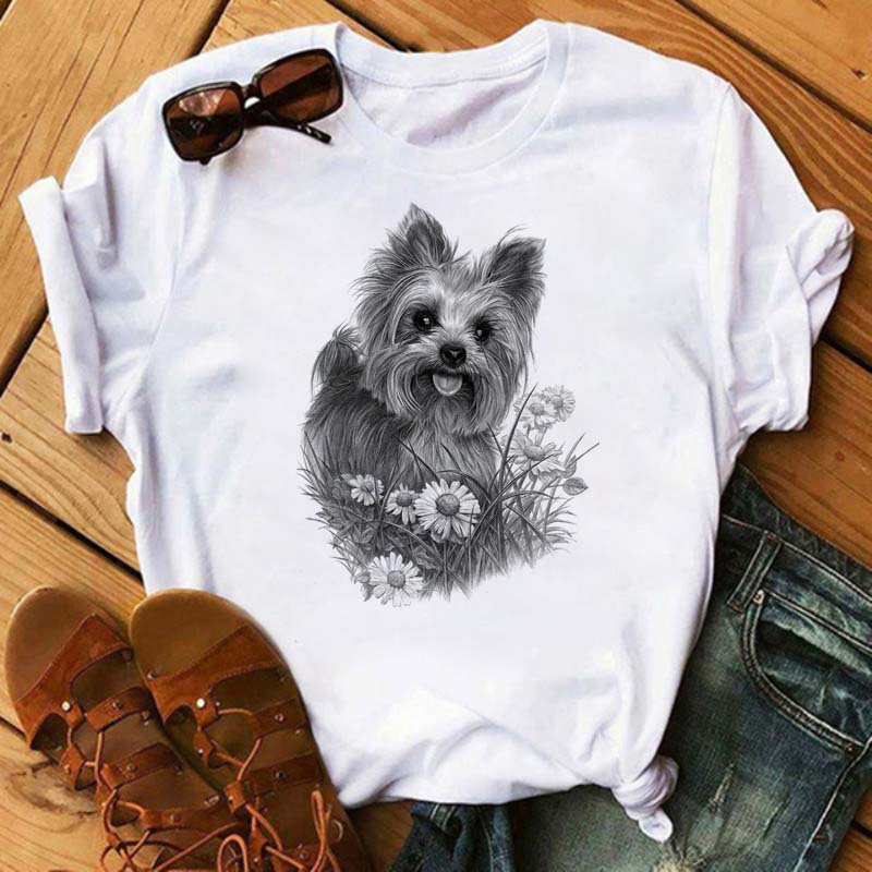 Nova adorável patas de cachorro impresso t camisa feminina verão topos dos desenhos animados impressão gráfica 90s meninas t animal feminino camisetas camisas