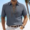Cotton Linen 100%  Men's Fashion Short-sleeved Shirt Casual Solid Color Lapel Men's V-neck Short-sleeved Shirt