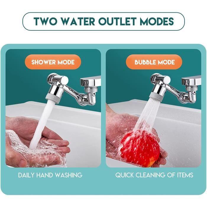 Rallonge de robinet universelle rotative à 1080° - Gris - Filtre anti-éclaboussures