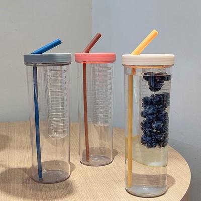 700ML Folding Straw Cup Transparent Large Capacity Water Bottles Portable Juice Cups Lemon Filter Cute Drinking Bottle for Girl