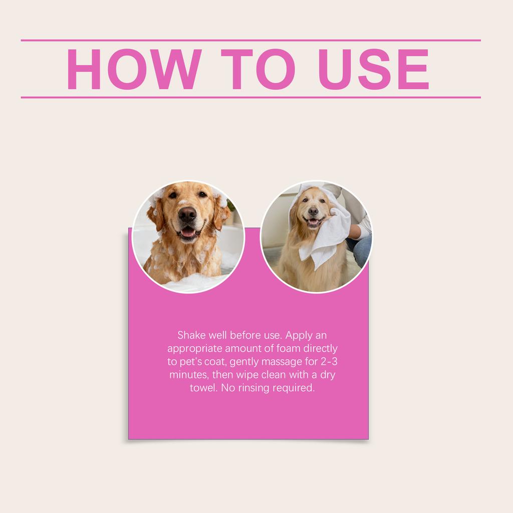 Pěnový šampon pro mazlíčky bez oplachování: Pohodlné čištění bez oplachování a šetrná péče o srst domácích mazlíčků 300 ml