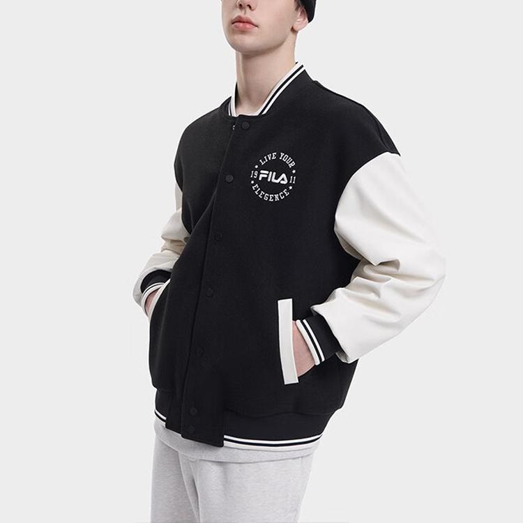 Fila Printed Letter Single Button Spliced Loose Long Sleeve Baseball Jacket Unisex Jackets White Milk-White F11U339701FIV
