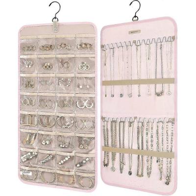 Double-sided Jewelry Storage Box for Earrings, Necklaces, Can Be Hung On Wardrobes, Walls, Doors, 1 Piece, Pink Less