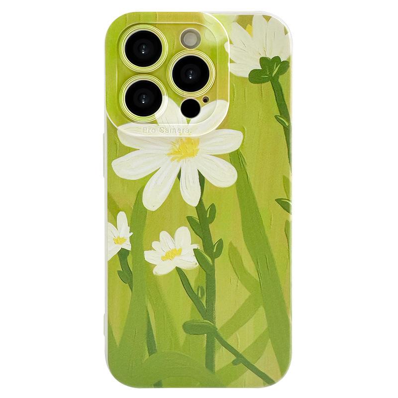 Oil Painting Flowers Apple 15 Mobile Phone Case, Suitable for iPhone 13promax, All-inclusive Soft Shell.