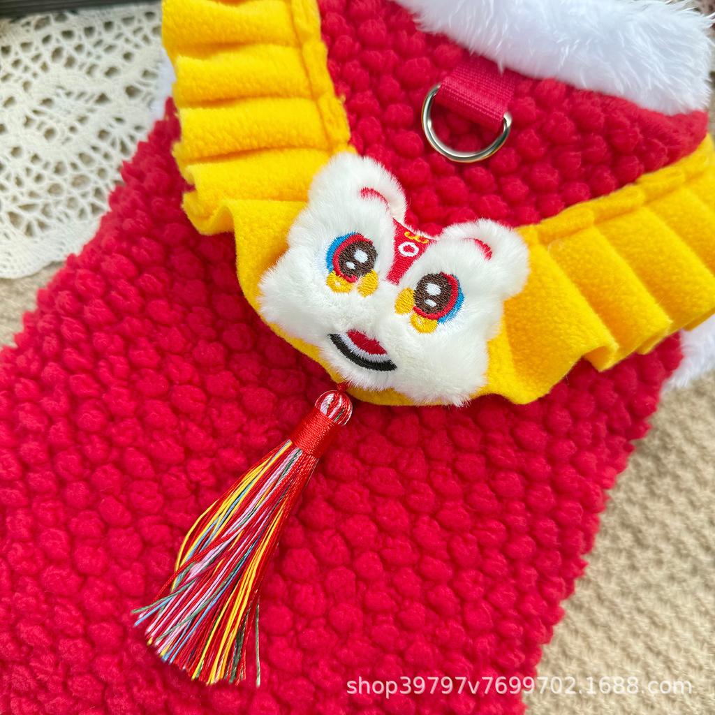 Neujahrskleidung Winter Löwentanz Quaste Hund Katze Kleidung verdickt warm Tang-Kleidung Herbst und Winter Haustierkleidung