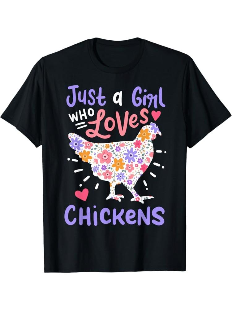 Womens CHICKENS Printed Tshirt Short Sleeve Round Neck Casual Fashion Versatile Womens Tshirt S
