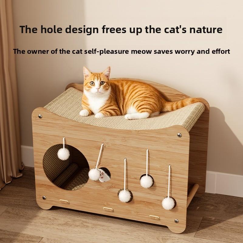 2-in-1 Cat Scratching Post & Bed Sisal Covered Scratch Pad Durable Non-Shedding Pet Furniture Multi-Level Playhouse for Cat