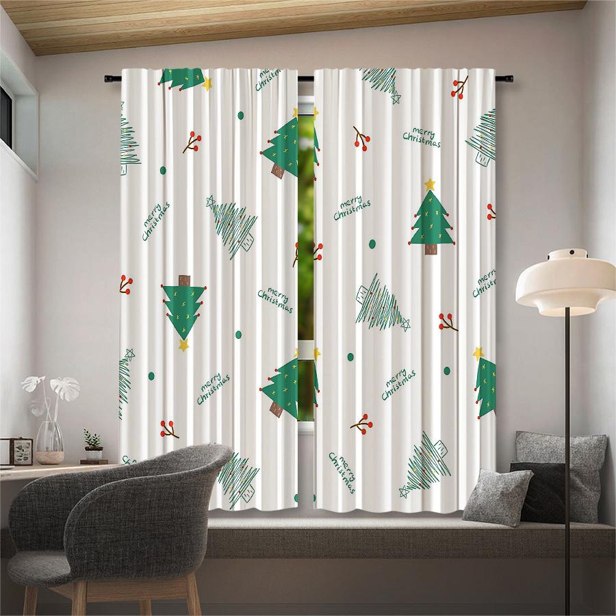 Christmas Tree Snowflake Pattern Printed Curtains Decorations Home Room Curtain Polyester