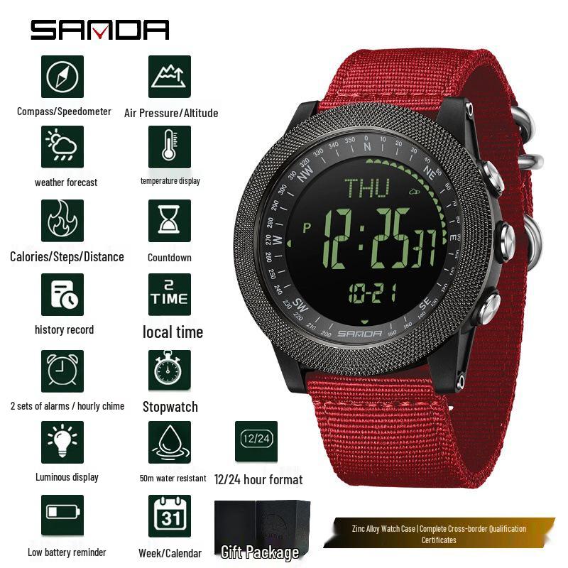 Sanda Multifunctional Sports Watch: Air Pressure, Temperature, Altitude, Weather Forecast, Compass, Pedometer, Luminous Display.