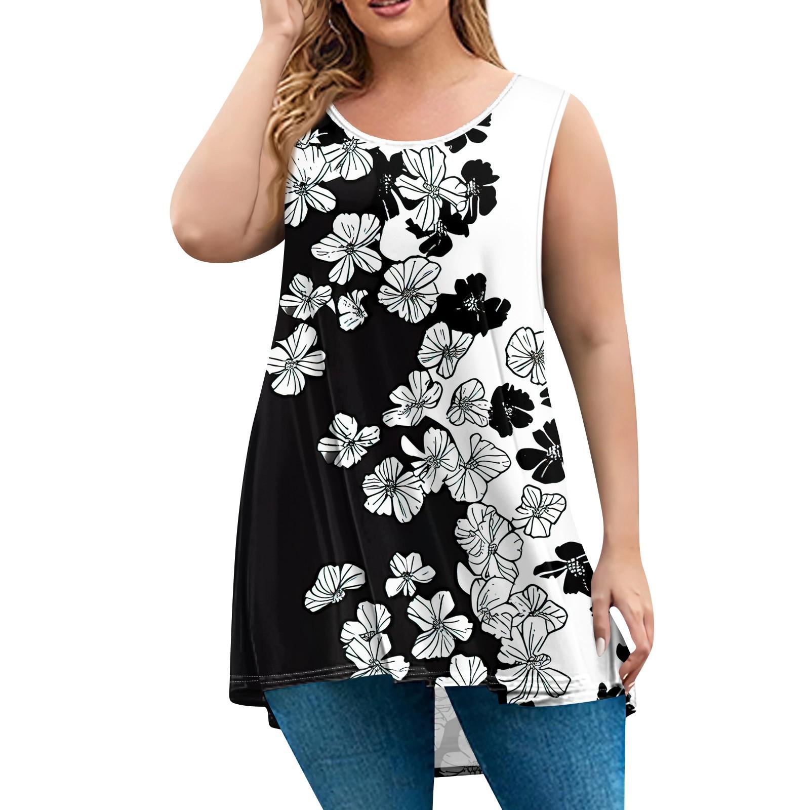 

Женская мода большого размера с круглым вырезом без рукавов повседневный свободный пуловер с принтом XL