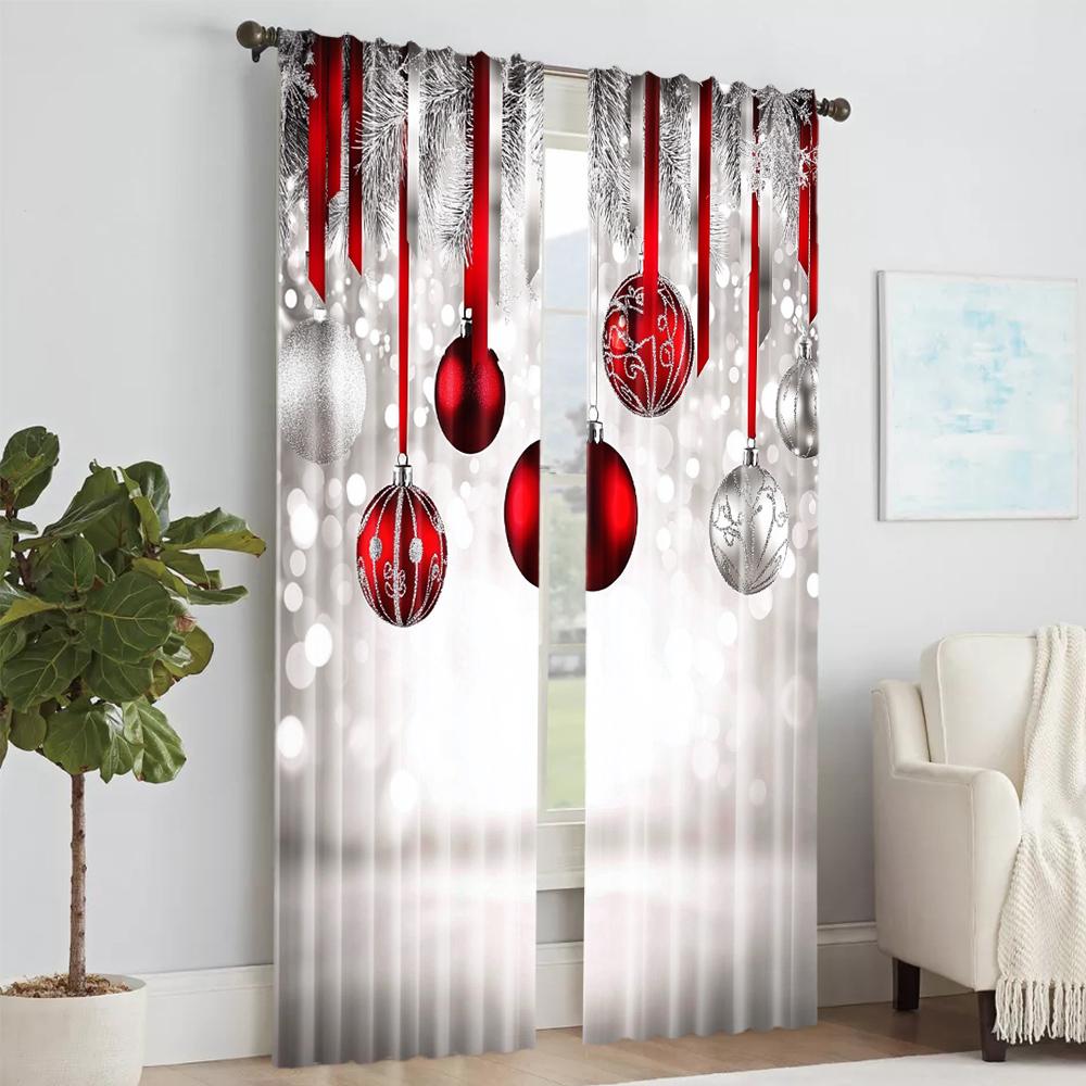 2Pcs Christmas Theme Window Curtain Digital Printed Window Drape For Festive Home Decor Rod Pocket Design For Easy