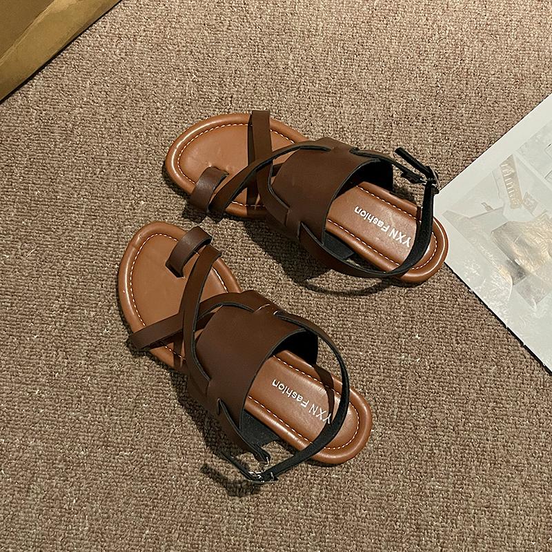 Fashion Women's Casual Flat Sandals Clip Toe Design Trend Brown Comfortable Roman Shoes Summer Wear Sandals Every Day Zapatos De Mujer