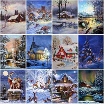 Doe-het-zelf 5D Diamantschilderij Volledige Ronde Boor Kruissteek Kit Sneeuwlandschap Diamant Borduurwerk Landschap Hars Muurkunst Huisdecoratie