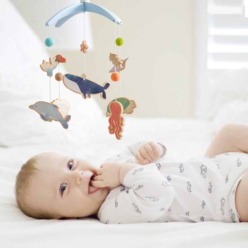 Baby Bed Bell Hanging Toy 0-12 Months Newborn Wooden Mobile Music Crib Rattle Toy Cartoon Whale Crib Holder Bracket Infant Gift