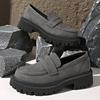 Fashion Basic Gray Faux Suede Loafers Shoes Women Slip On Round Toe Loafers Shoes Woman Spring Autumn Plus Size Platform Shoes Ladies