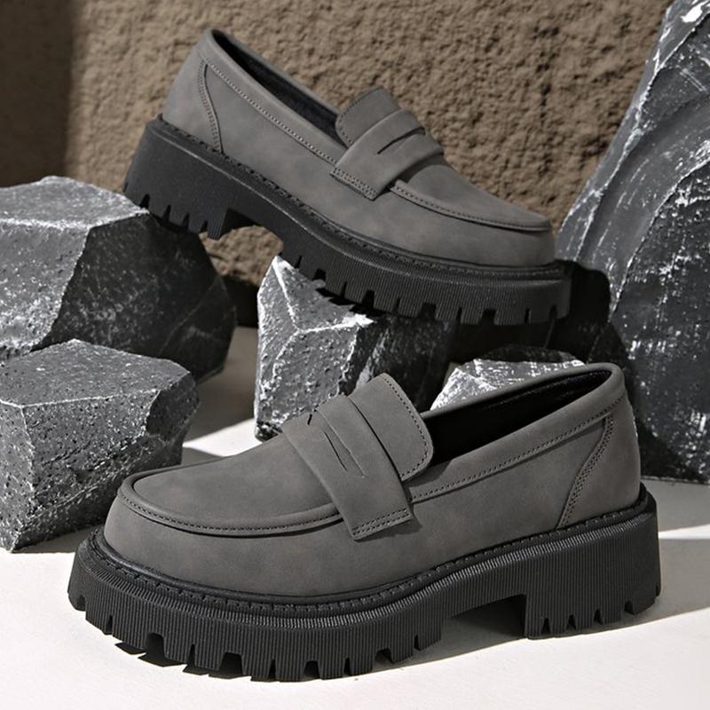 Fashion Basic Gray Faux Suede Loafers Shoes Women Slip On Round Toe Loafers Shoes Woman Spring Autumn Plus Size Platform Shoes Ladies