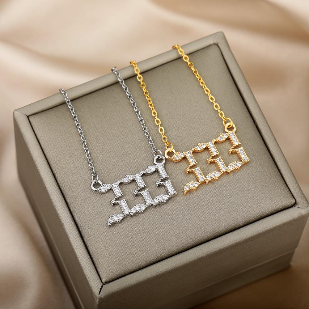 Angel Number Necklaces For Women 111 222 333 555 666 777 888 999 444 Devil Necklace Stainless Steel Pendant Men Bff Goth Jewelry