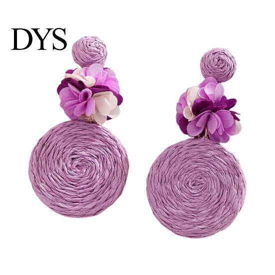 Handmade Boho Jewelry 1 Pair Raffia Flower Earrings for Women, Rattan Lightweight Woven Round Drop Dangle Earrings, Straw Summer Beach Vacation