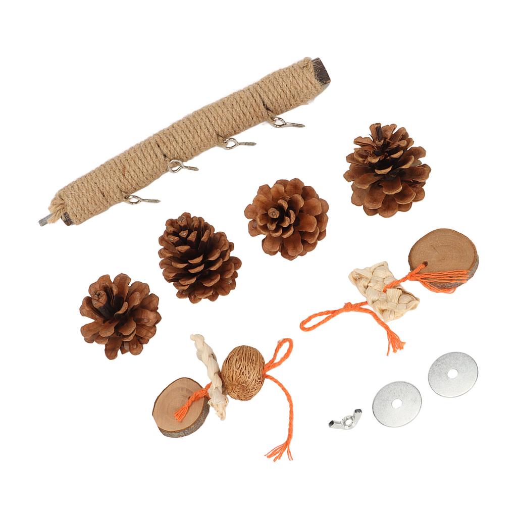 Parrot Pine Cones Stand Toy Rattan Balls Hemp Rope Weaving Wood Parrot Perch for Small Birds