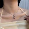 Moon and Stars Cubic Zirconia Titanium Necklace - European & American Style Women's Fashion Clavicle Chain