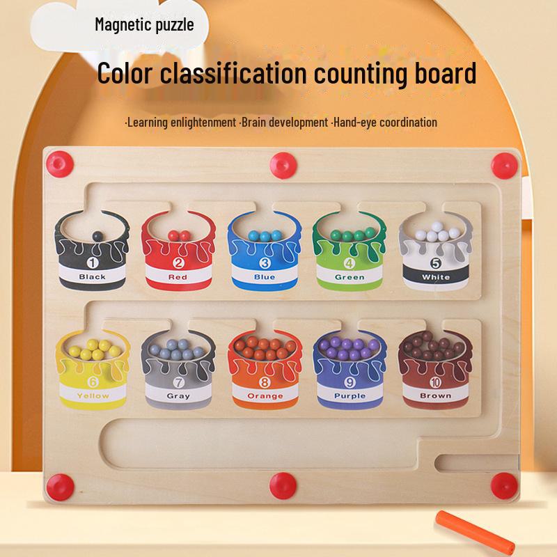 

Дошкольная магнитная доска для сортировки по цветам и счета и деревянный лабиринт с ручкой - развивающая игрушка для математических и когнитивных навыков