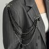 Ingemark Unique Black Crystal Beads Long Brooches Women Trendy Multi-layer Copper Chain Shirt Collar Suit Clip Pin Accessories
