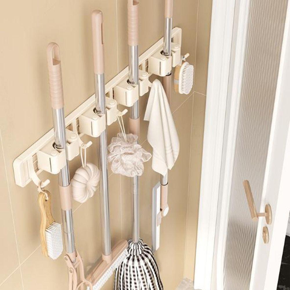 Removable Wall Mounted Mop Rack Space Aluminum Mop Broom Holder Suction Cup Mop Holder for Kitchen