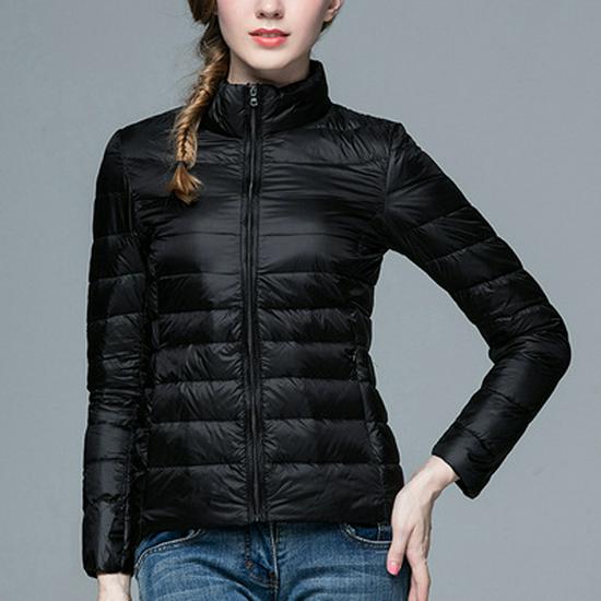 Korean Style Women's Lightweight Slim Fit Down Jacket - Stand Collar, Short, Plus Size, Autumn/Winter