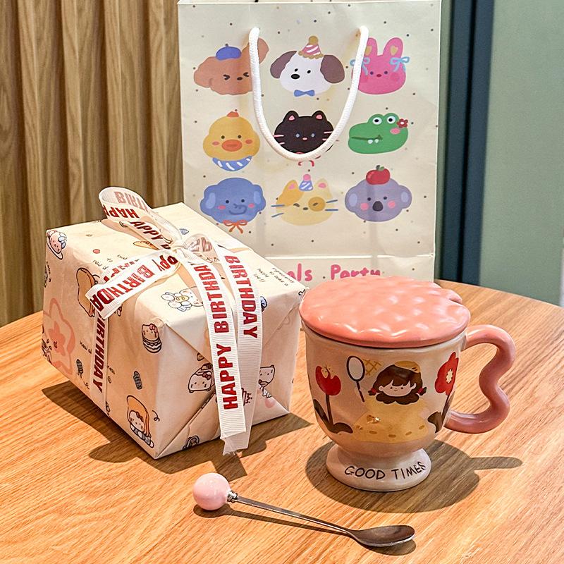 High-value birthday gift, cute girl ceramic mug design sense, companion gift, girlfriend practical gift box