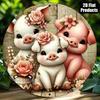 3 Little Pigs Metal Wall Art, 8x8 Round Rustic Farmhouse Aluminum Sign with Pink Roses