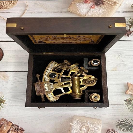 Nautical Sextant  Custom Engraved Gift  Brass Sextant With Telescope  Working Compass,  Anniversary Gift, Navy Veteran Gift