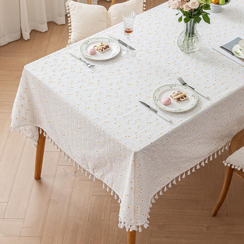 Daisy Print Tablecloth - Nordic Style Cotton-Linen Multi-Use Cover for TV Cabinet, Tea Table & Photo Background Coffee Table Cloth