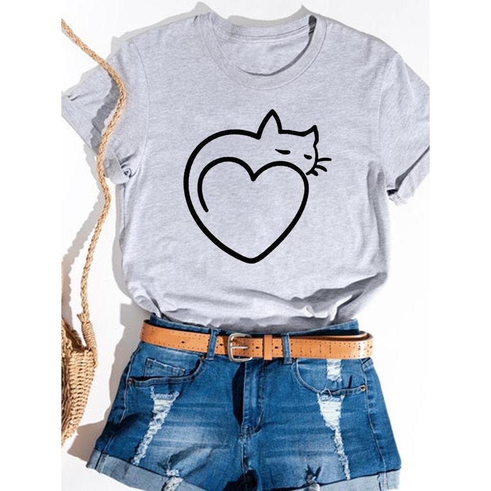 Print Print T-shirt Basic Summer  Women's Fashion Crew-neck Trend Ins All-match